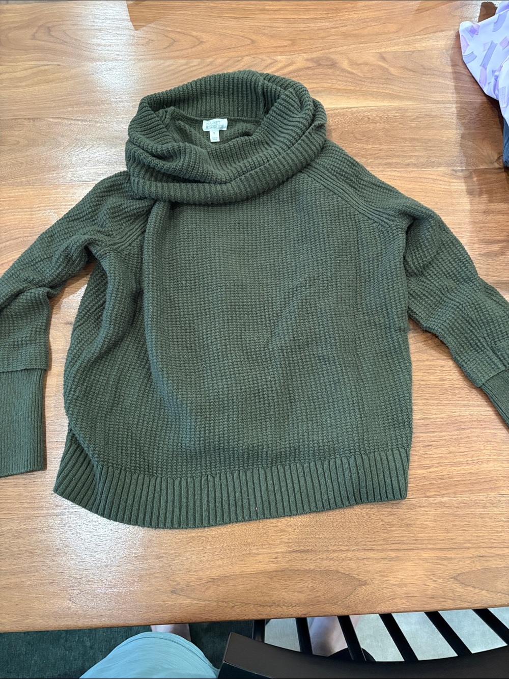 Market & Spruce Olive Green Cowl Neck Pullover Sweater